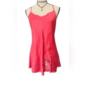 Victoria's Secret Y2K Satin Lace Chemise Slip Lingerie Coral Pink M Nightie